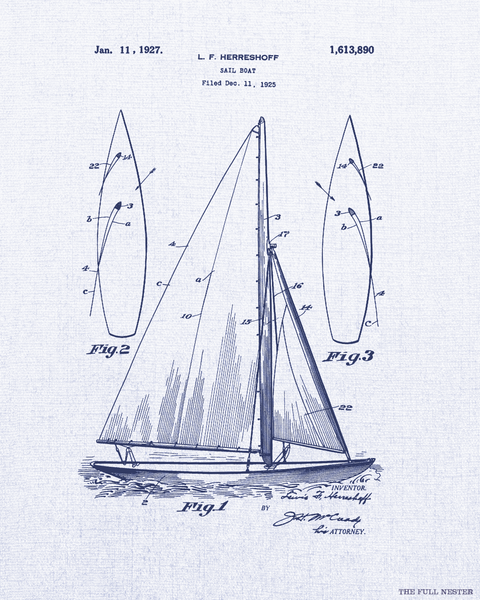 1927 Sailboat Patent Drawing
