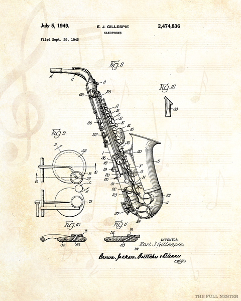1949 Saxophone Patent Drawing