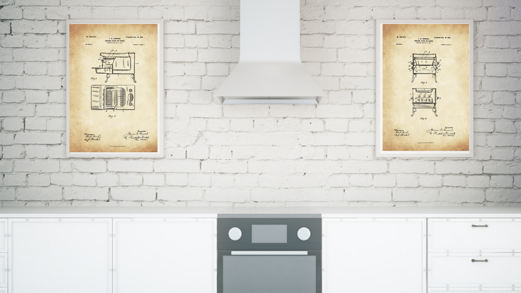 Set of Two 1901 Cooking Stove Patent Drawings