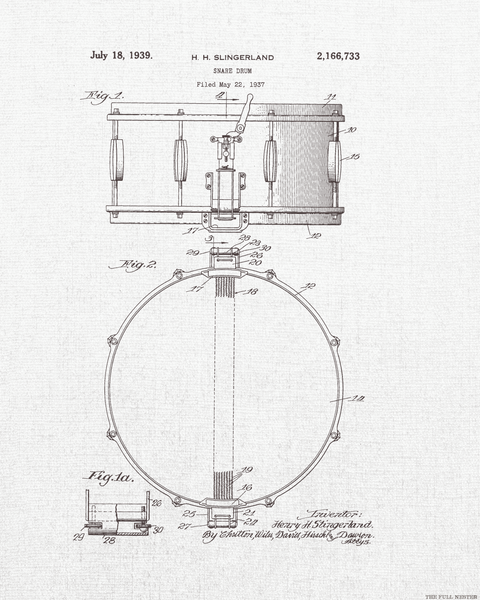 1939 Snare Drum Patent Drawing