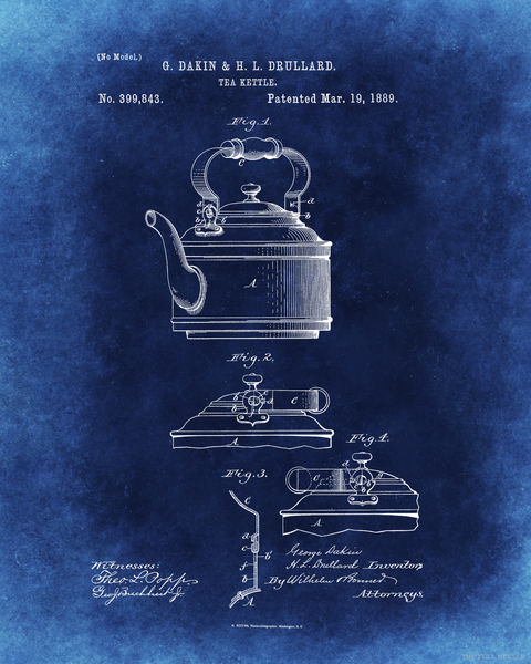 1889 Tea Kettle Patent Drawing