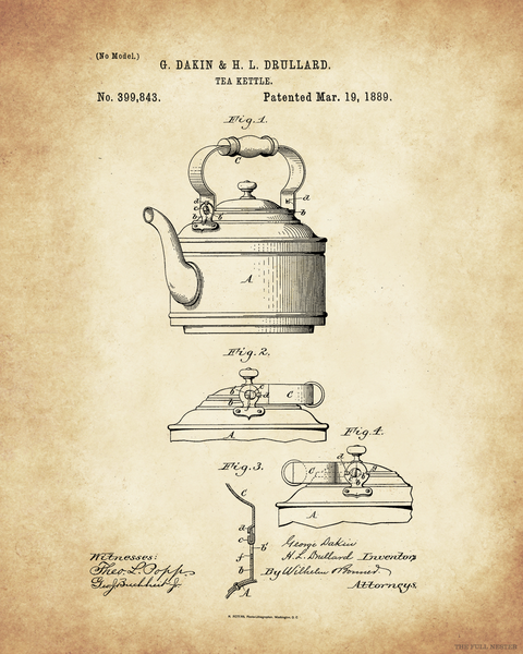 1889 Tea Kettle Patent Drawing