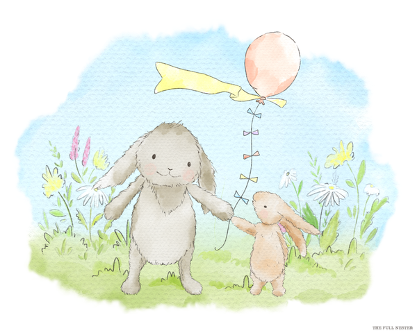 Bunnies Walking with a Balloon Nursery Printable