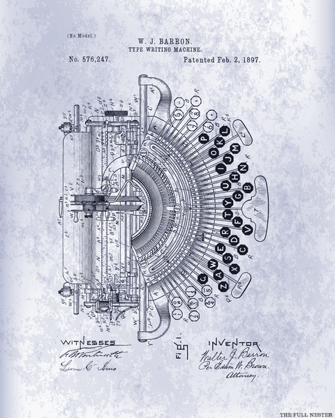 1897 Typewriter Patent Drawing