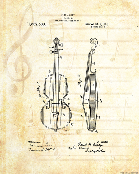 Set of Two 1921 Violin Patent Drawings