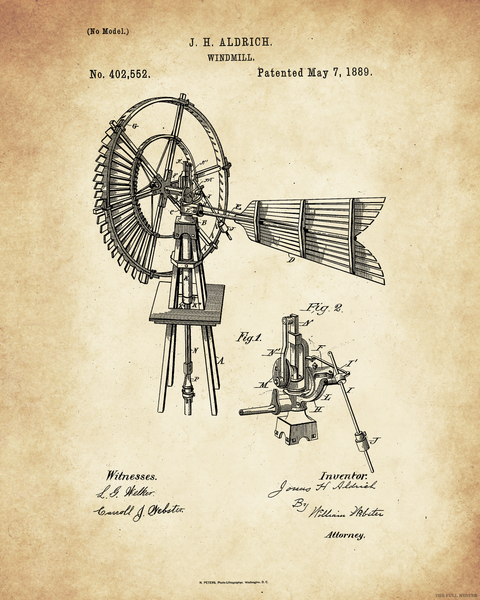 1889 Windmill Patent Drawing