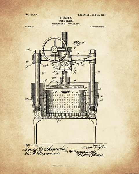 Set of 1903 Wine Press Patent Drawings